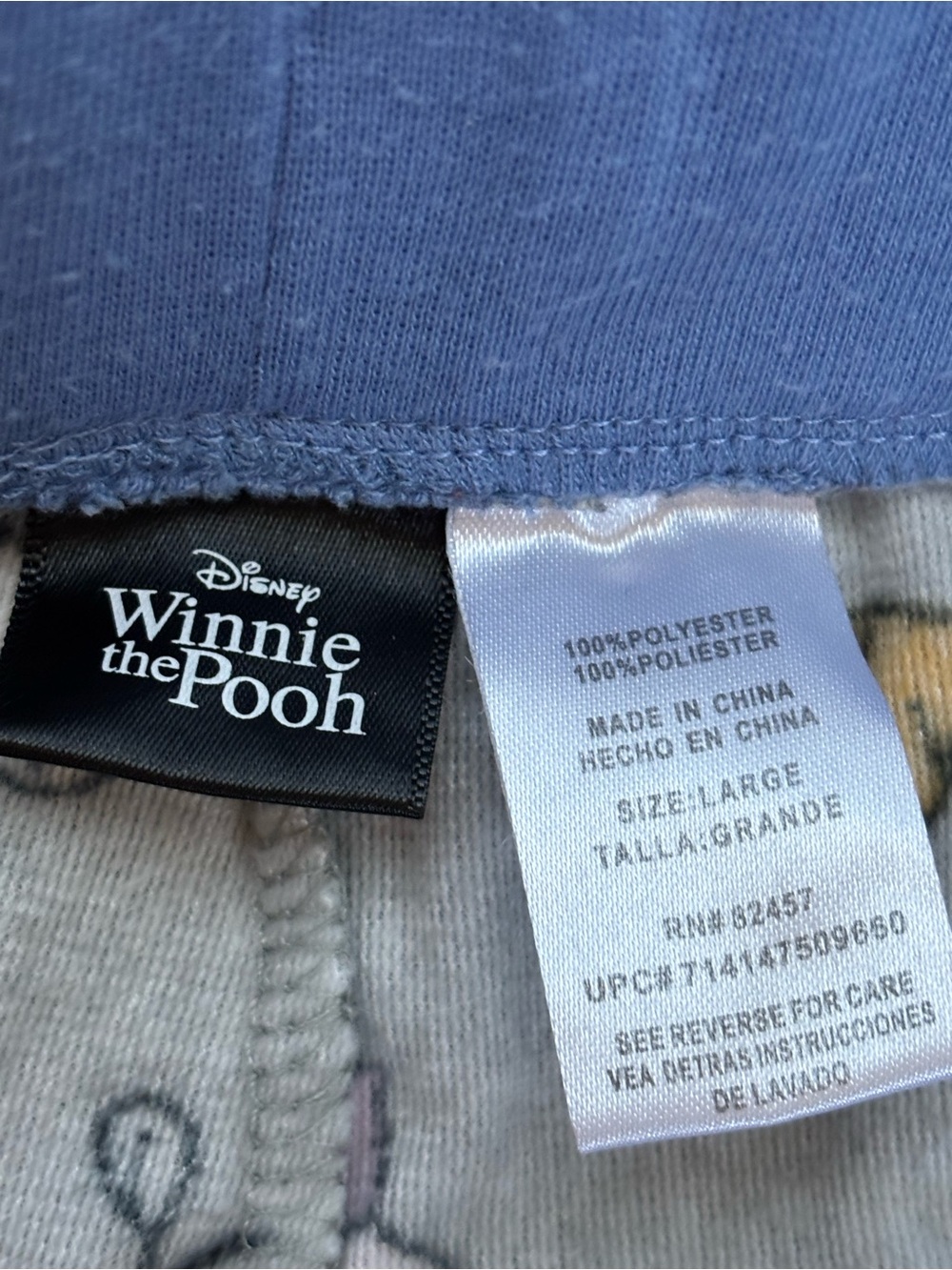 Disney Gray Winnie the Pooh Pajama Bottoms size L loungewear fleece - Picture 4 of 7